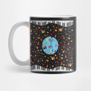 Music is my life en negro Mug